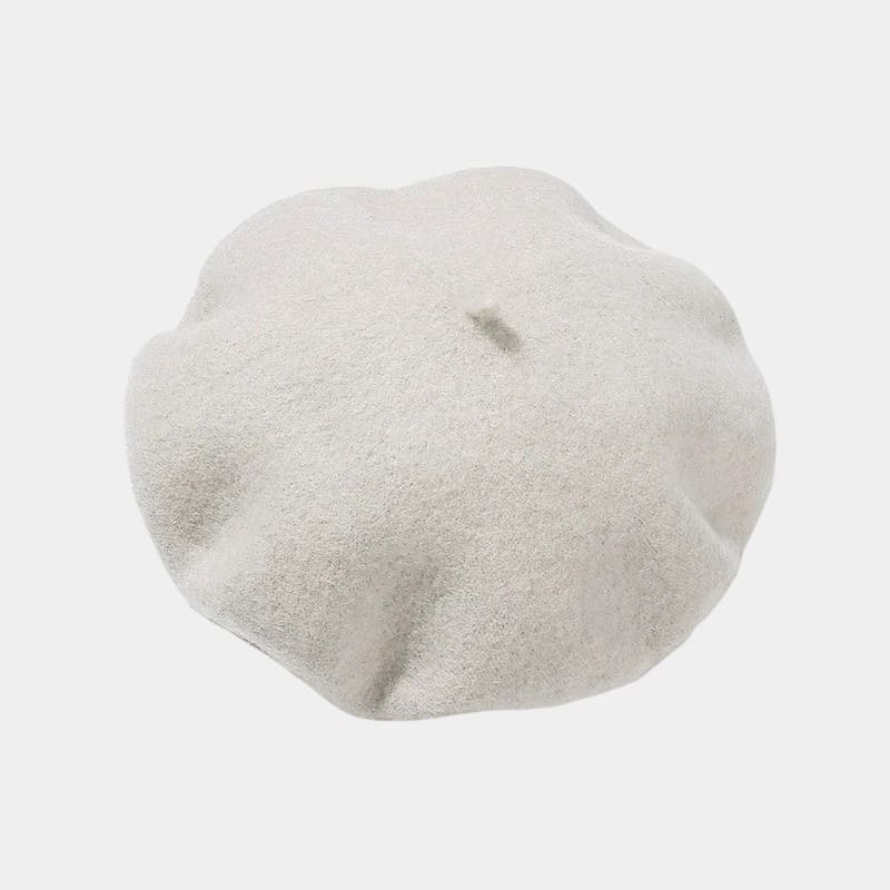 Béret bonnet blanc cassé en feutre de laine
