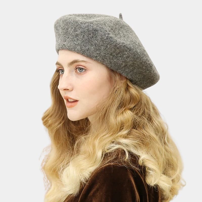 Béret bonnet gris chiné en feutre de laine