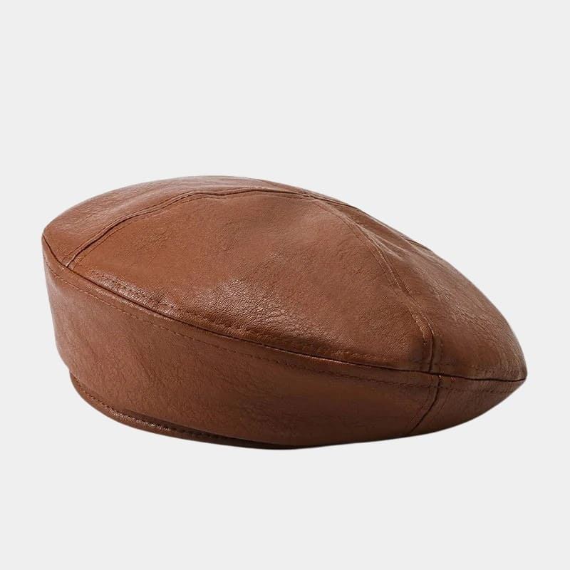 Béret en cuir marron