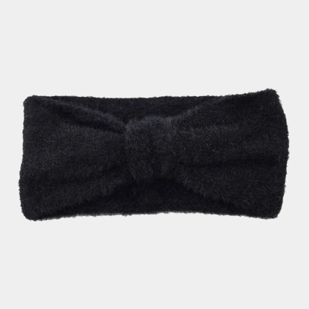 Bandeau fourrure noir avec nœud