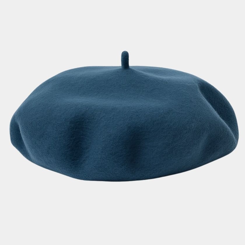 Béret basque large en laine bleu pétrole