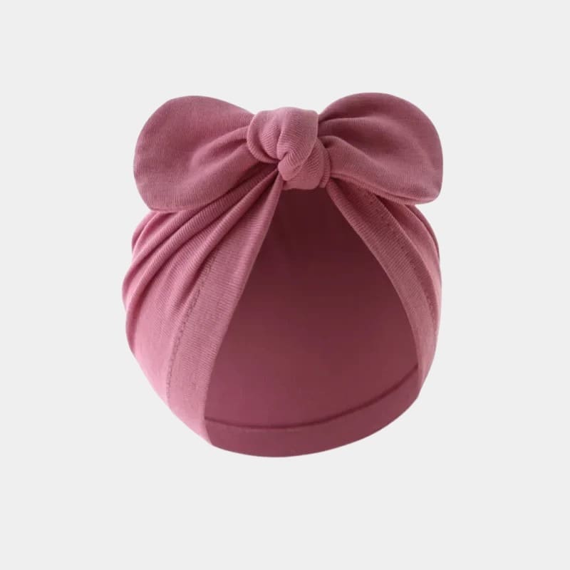 Bonnet turban bébé rose bordeaux avec nœud