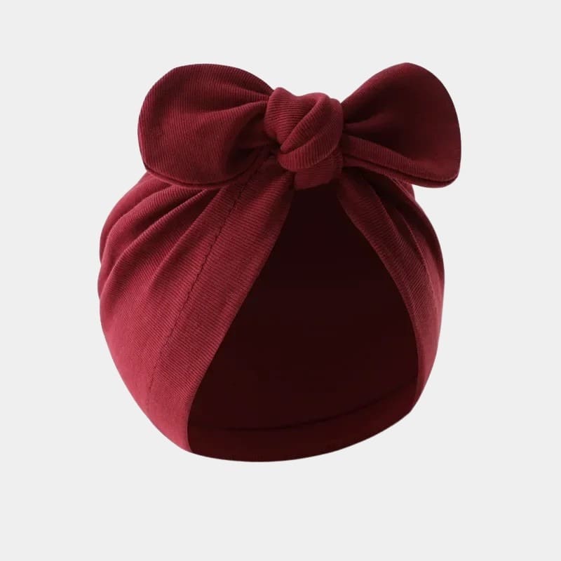 Bonnet turban bébé rouge vin avec nœud