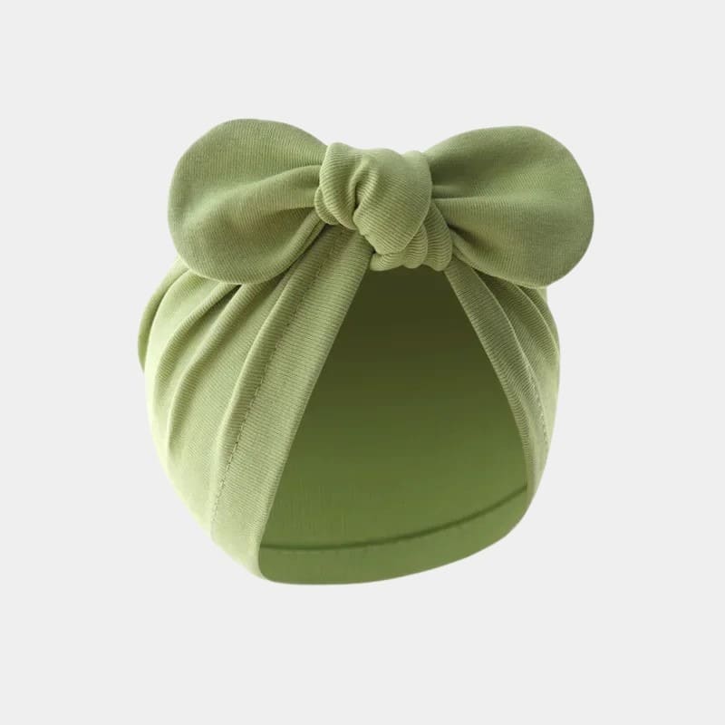 Bonnet turban bébé vert sauge avec nœud