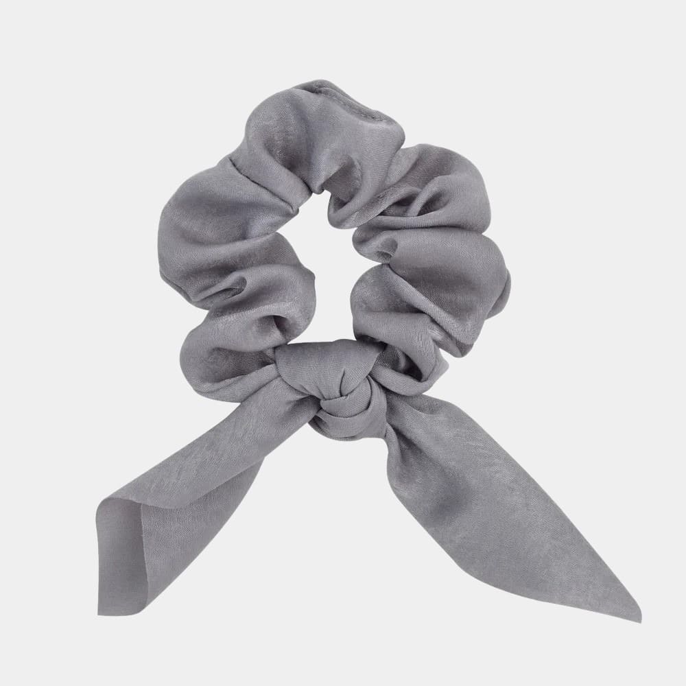 Chouchou foulard court gris avec nœud