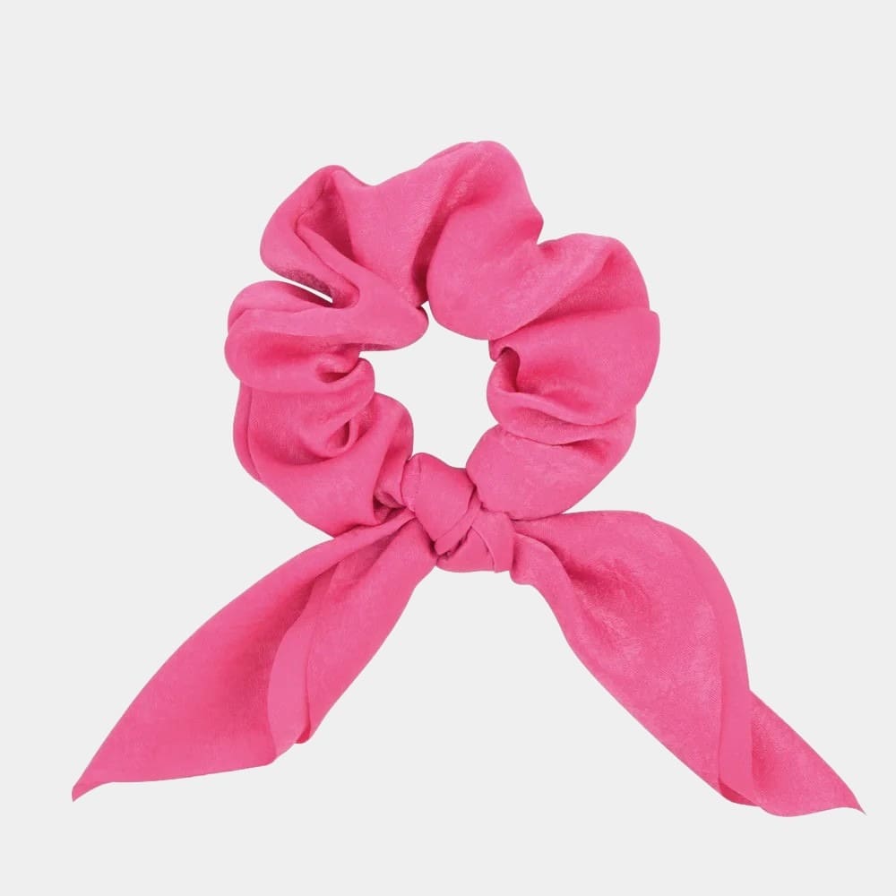 Chouchou foulard court rose fuchsia avec nœud