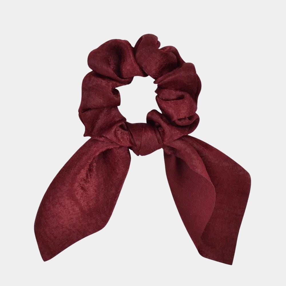 Chouchou foulard court rouge foncé avec nœud