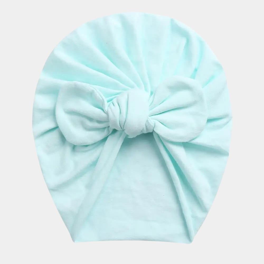 Turban bébé en coton bleu clair pastel avec nœud papillon