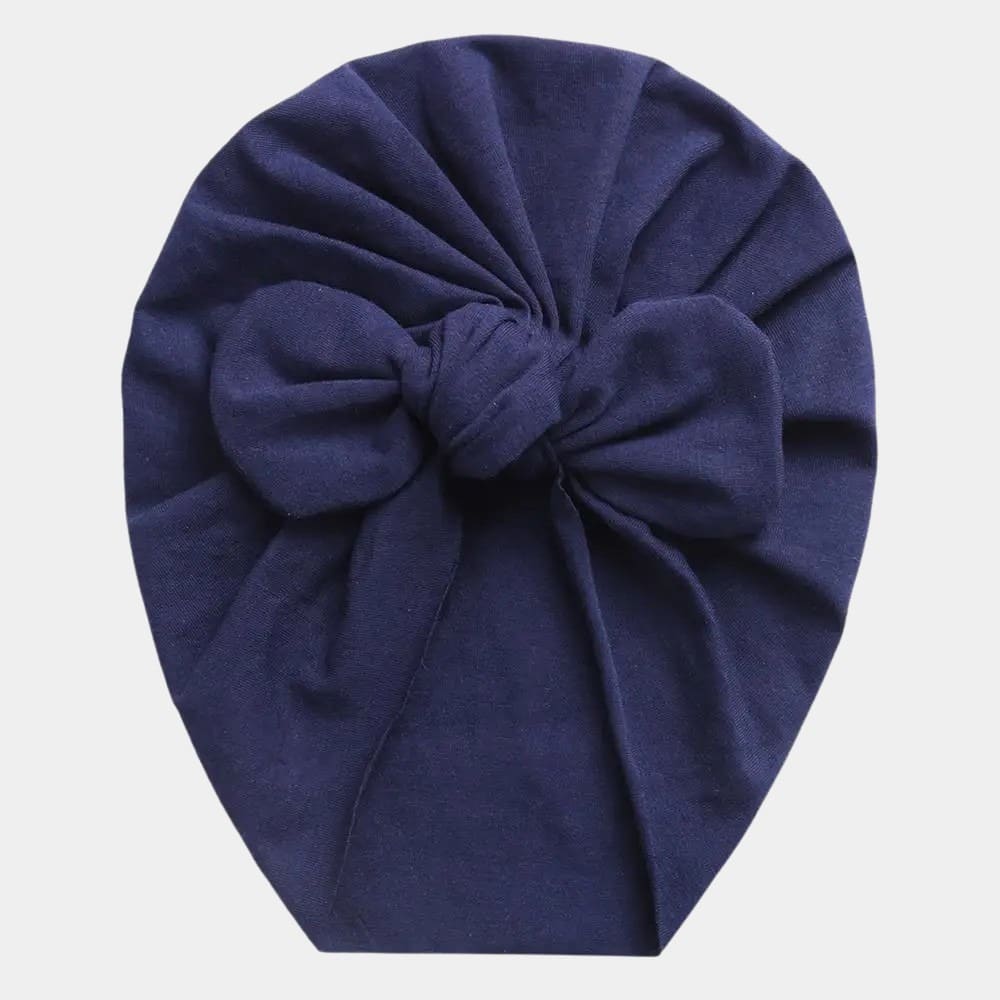 Turban bébé en coton bleu marine avec nœud papillon