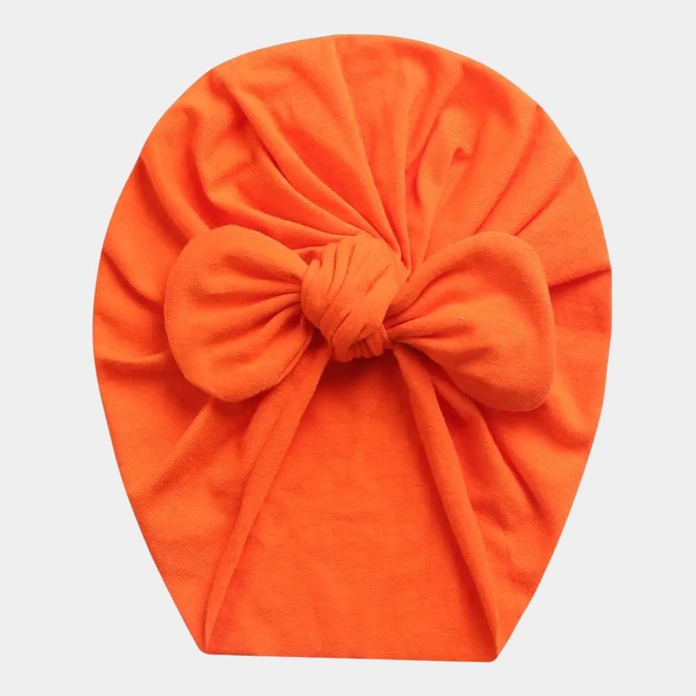 Turban bébé en coton orange avec nœud papillon