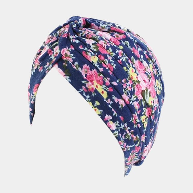 Turban bleu à fleurs