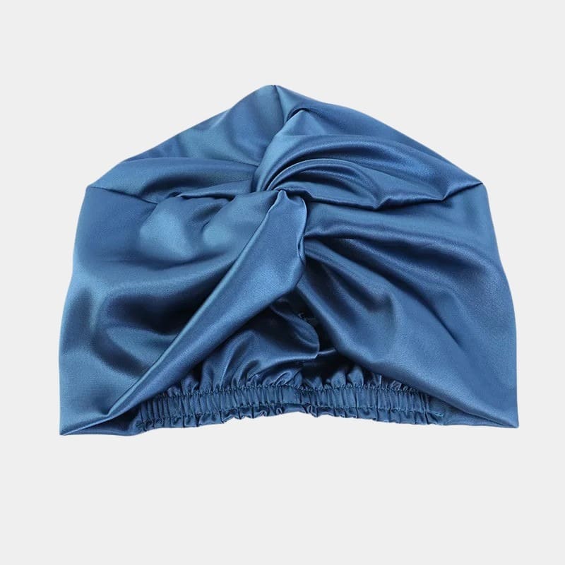 Turban en satin bleu acier