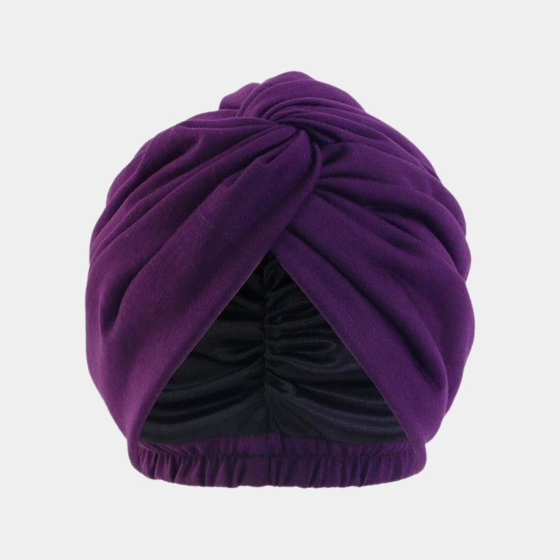 Turban violet foncé doublé en satin